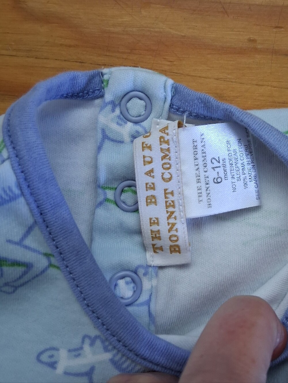 The Beaufort Bonnet Company Light Blue Horse Print Baby One‑Piece - Picture 5 of 5